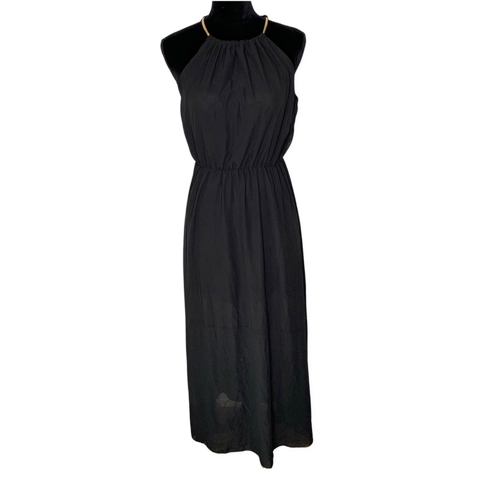 Black Maxi Dress | Halter Neck | Gold Cord | Large